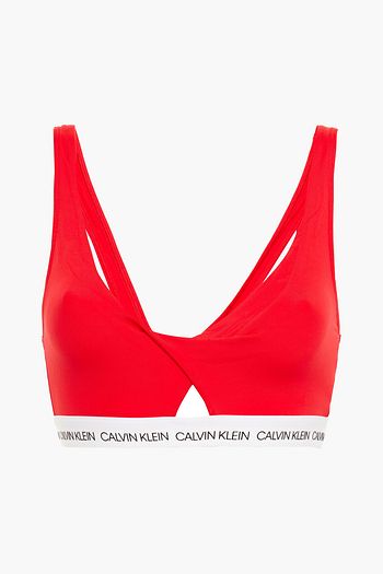 CALVIN KLEIN Printed rubber-trimmed twist-front bikini top