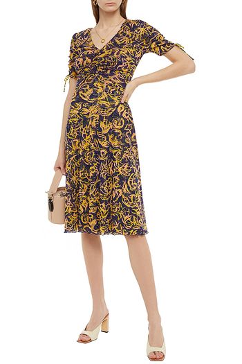 DIANE VON FURSTENBERG Wade reversible ruched printed stretch-mesh dress