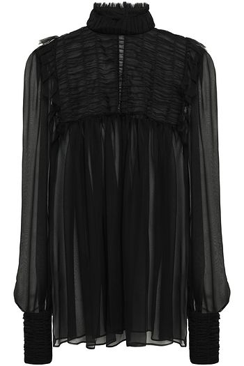 ALBERTA FERRETTI Ruffle-trimmed shirred tulle and silk-chiffon blouse
