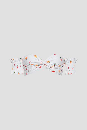 CAROLINE CONSTAS Off-the-shoulder twist-front floral-print bikini top