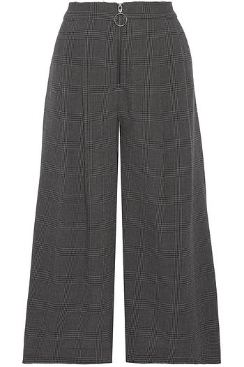 SEA Frayed checked woven wool culottes
