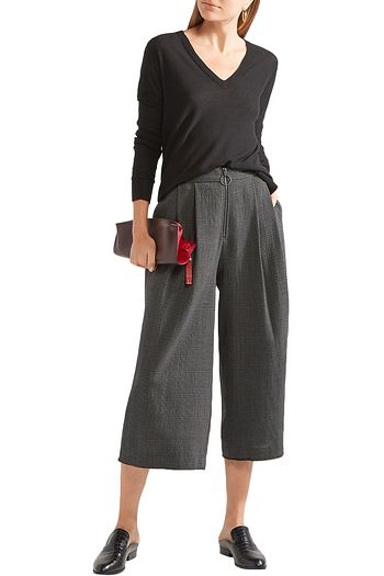 SEA Frayed checked woven wool culottes