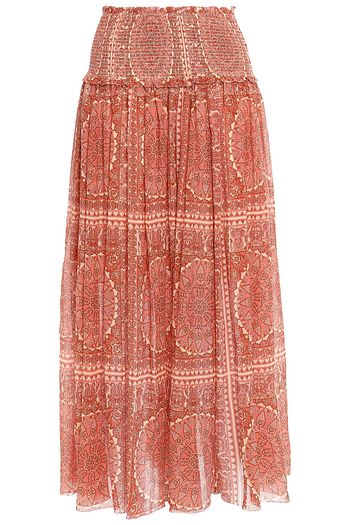 ZIMMERMANN Primrose Crinkle Midirock aus einer Baumwoll-Seidenmischung mit Raffung und floralem Print