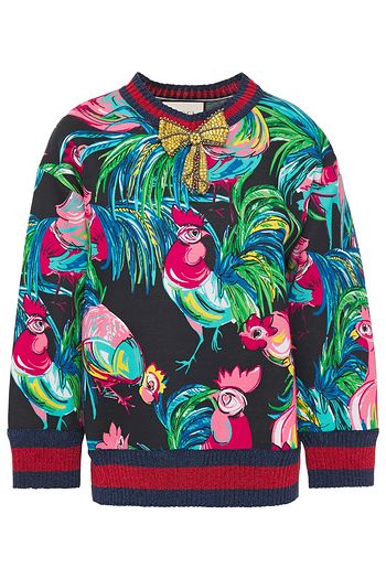 GUCCI Bedrucktes Sweatshirt aus Baumwoll-Scuba mit Metallic-Besatz und Verzierung