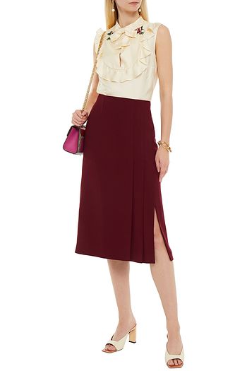 GUCCI Oberteil aus Seiden-Twill mit Rüschen und Stickereien