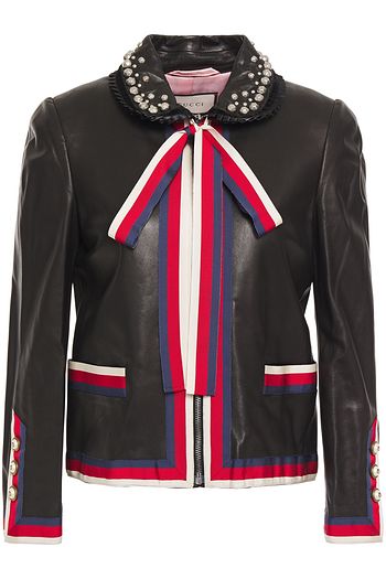 GUCCI Lederjacke mit Ripsbandbesatz und Nieten
