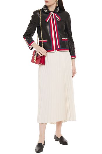 GUCCI Lederjacke mit Ripsbandbesatz und Nieten