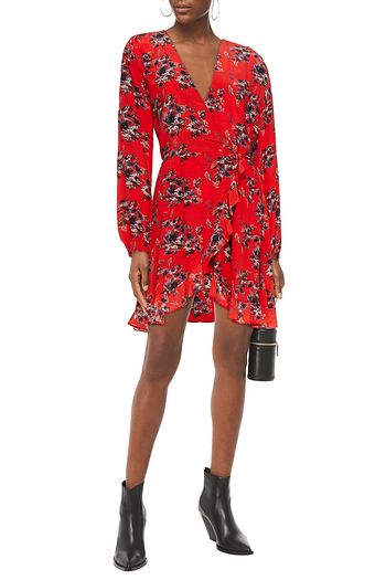 IRO Xena ruffle-trimmed floral-print crepe de chine mini wrap dress