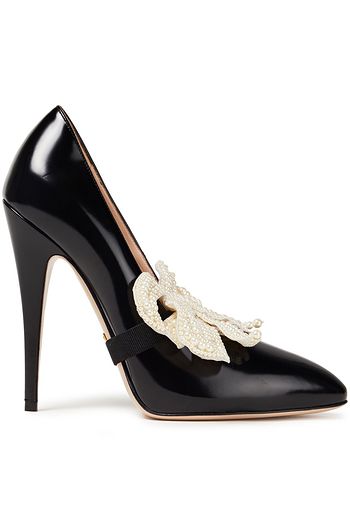 GUCCI Elaisa フェイクパール付き レザー パンプス