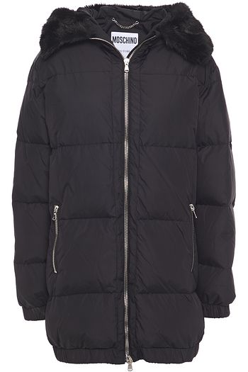 MOSCHINO Faux fur-trimmed quilted printed shell hooded jacket