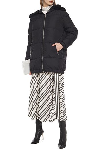 MOSCHINO Faux fur-trimmed quilted printed shell hooded jacket