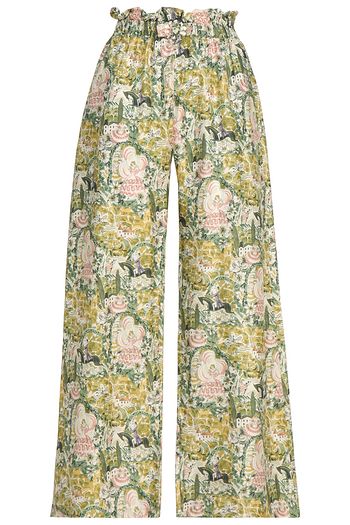SHRIMPS Libra buckle-embellished printed silk-twill wide-leg pants