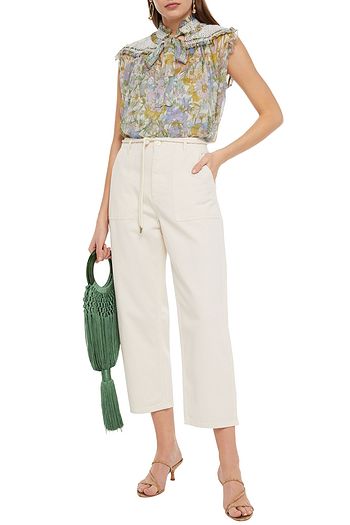 MAJE Piano cropped belted cotton-gabardine straight-leg pants