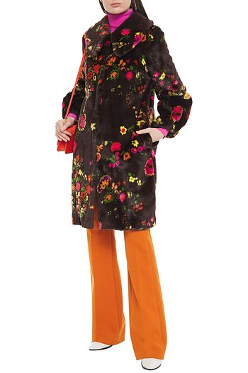 SHRIMPS フローラルプリントフェイクファー コート