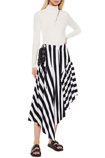 MARQUES' ALMEIDA Asymmetric gathered striped cotton midi skirt