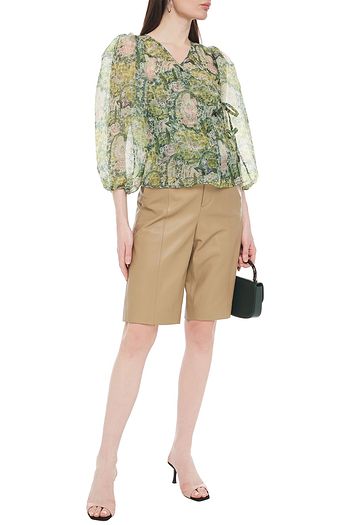 SHRIMPS Cordelia gathered printed organza wrap blouse