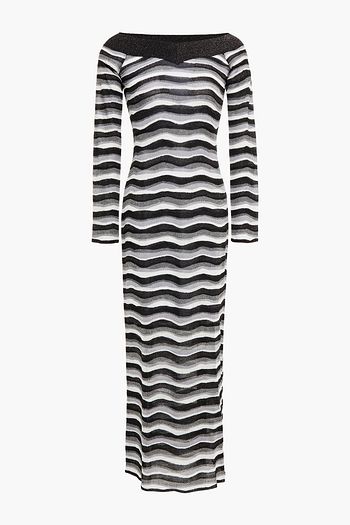 EMILIO PUCCI Off-the-shoulder metallic striped knitted midi dress