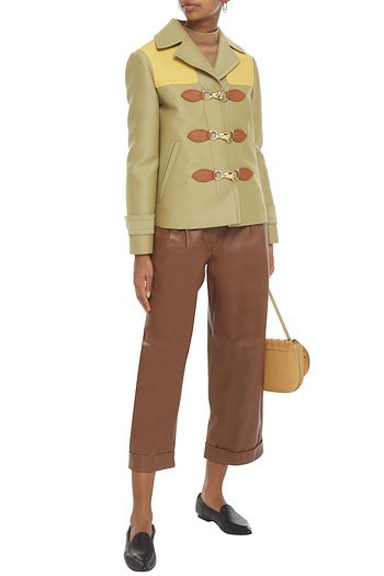 LANVIN Jacke aus einer Woll-Seidenmischung mit Lederbesatz