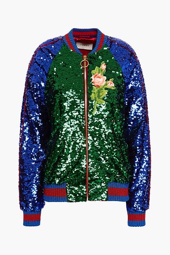 GUCCI 刺繍入り スパンコール付き リブ編みニット ボンバージャケット