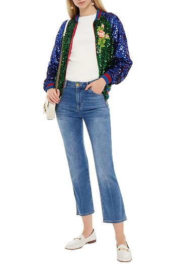 GUCCI 刺繍入り スパンコール付き リブ編みニット ボンバージャケット