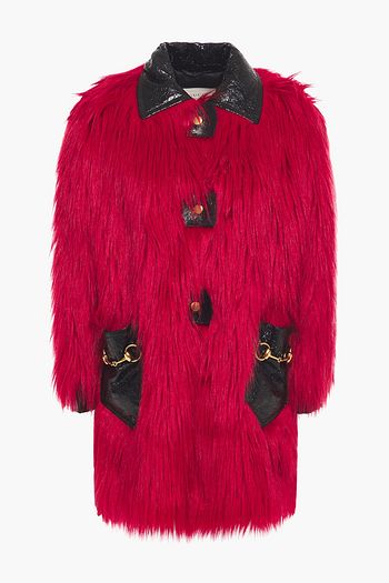 GUCCI パテントレザートリム フェイクファー コート