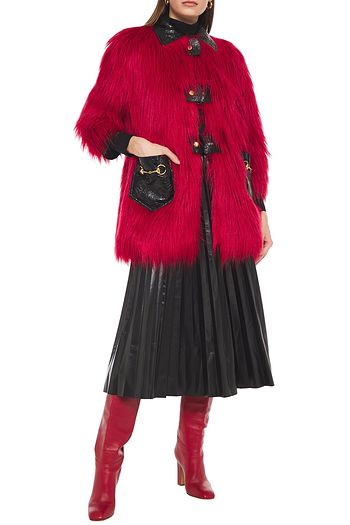 GUCCI パテントレザートリム フェイクファー コート