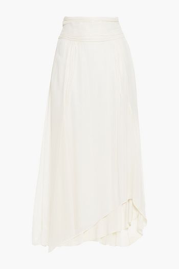 IRO Greoux asymmetric metallic polka-dot crepe de chine midi skirt
