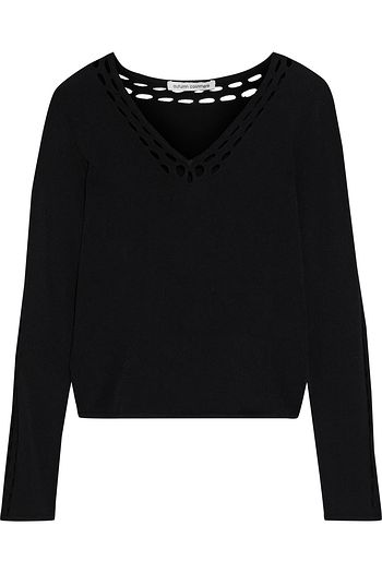 AUTUMN CASHMERE Open knit-trimmed stretch-knit sweater