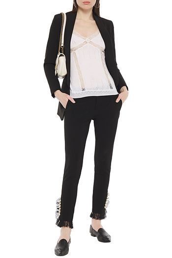 GUCCI Lace-trimmed pointelle-knit wool top