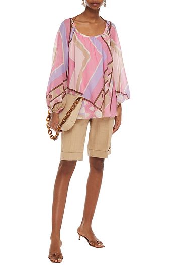 EMILIO PUCCI Gathered printed cotton-voile blouse