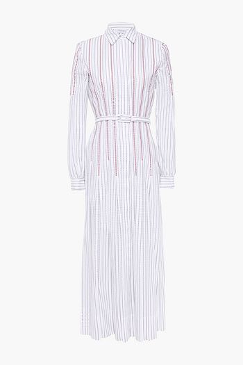 GABRIELA HEARST Belted pleated embroidered cotton midi dress