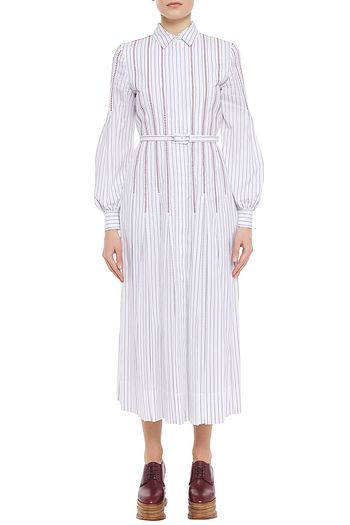 GABRIELA HEARST Belted pleated embroidered cotton midi dress