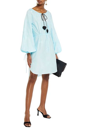 LANVIN Tie-detailed cotton and silk-blend jacquard dress