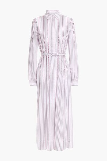GABRIELA HEARST Belted pleated embroidered cotton midi dress