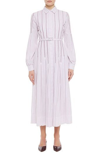GABRIELA HEARST Belted pleated embroidered cotton midi dress