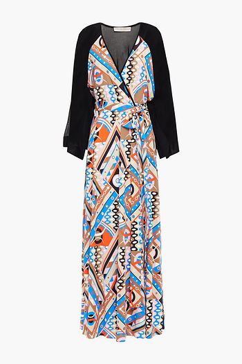 EMILIO PUCCI Wrap-effect paneled printed jersey maxi dress