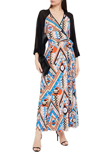EMILIO PUCCI Wrap-effect paneled printed jersey maxi dress