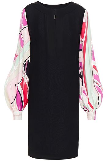 EMILIO PUCCI Paneled pleated crepe and cotton-jacquard mini dress