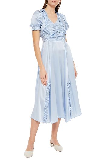 SHRIMPS Leonora ruched silk-satin midi dress