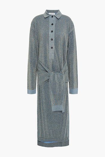 LANVIN Tie-front cotton-blend lamé midi dress