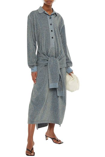 LANVIN Tie-front cotton-blend lamé midi dress
