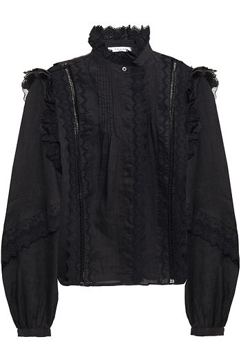 FRAME Natalie lace-trimmed ruffled ramie blouse