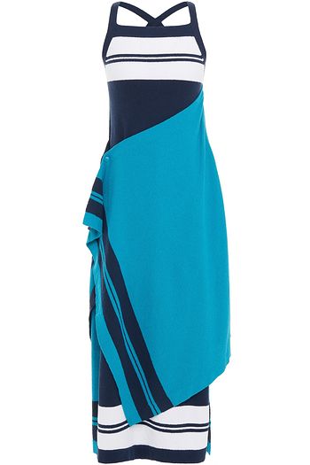 LANVIN Layered striped cotton-blend terry midi dress