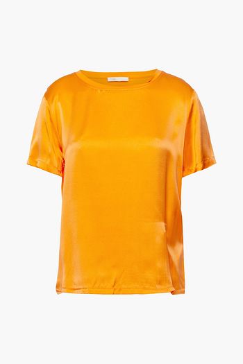 MAJE Cotton jersey-paneled silk-satin T-shirt