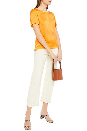 MAJE Cotton jersey-paneled silk-satin T-shirt