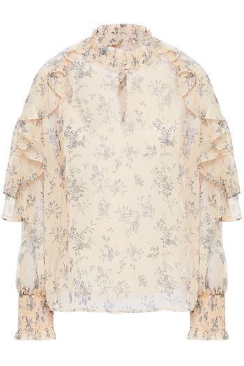 MAJE Ruffled floral-print crepon blouse