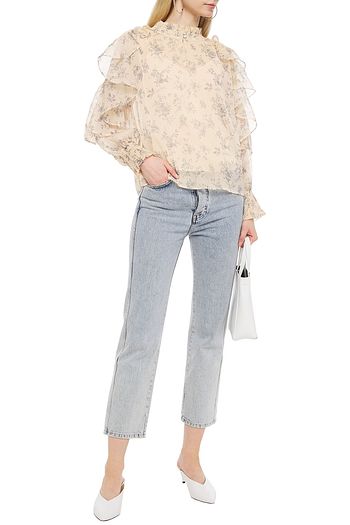 MAJE Ruffled floral-print crepon blouse