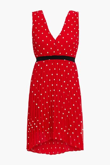 MAJE Relina pleated embroidered georgette mini dress
