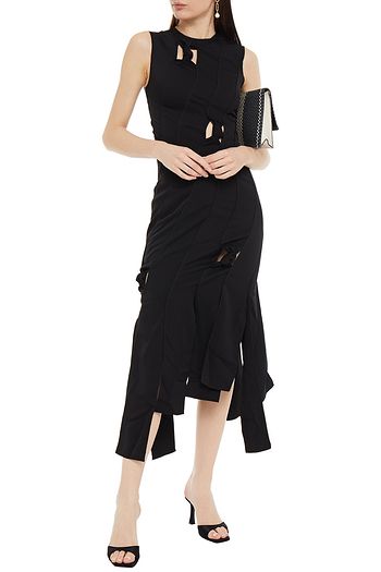 REJINA PYO Laura Midikleid mit Einsätzen aus Organza und Crêpe de Chine mit Cut-outs