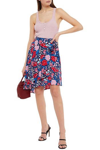 CLAUDIE PIERLOT Asymmetric knotted floral-print crepe skirt